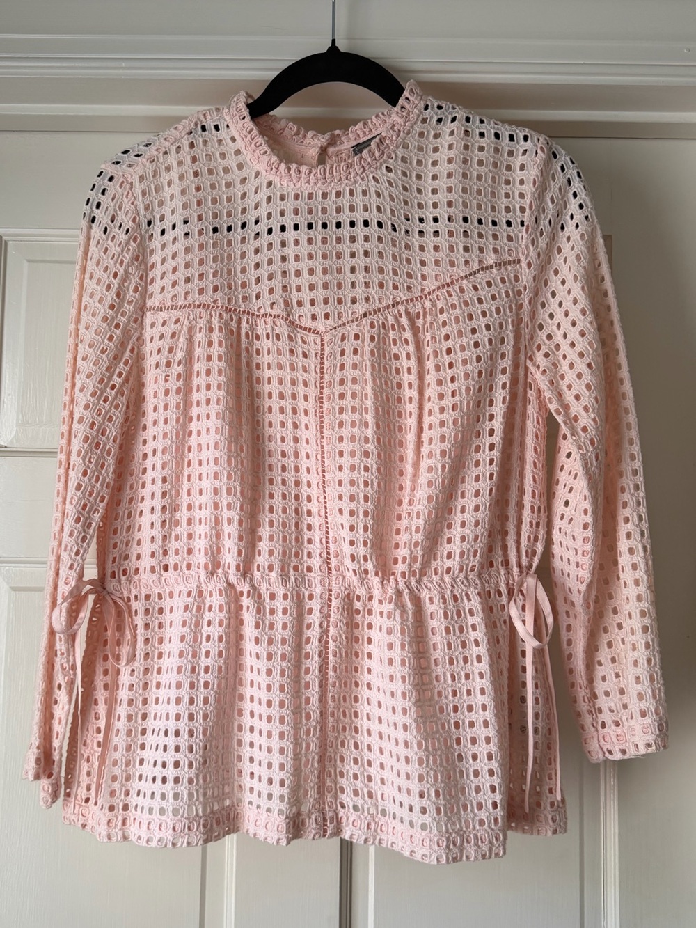 Women's Pink Eyelet Peplum Long-Sleeve Top